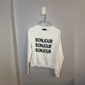Karl Lagerfeld Paris Bonjour Graphic Knit Sweater | White | Size Small